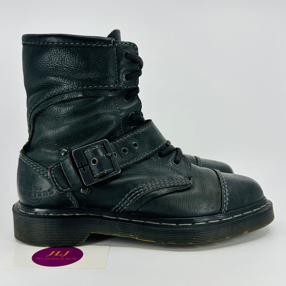 Dr. Martens Women's Triumph 1460 Black Leather Moto Buckle Boots Size 8 / 7 Men